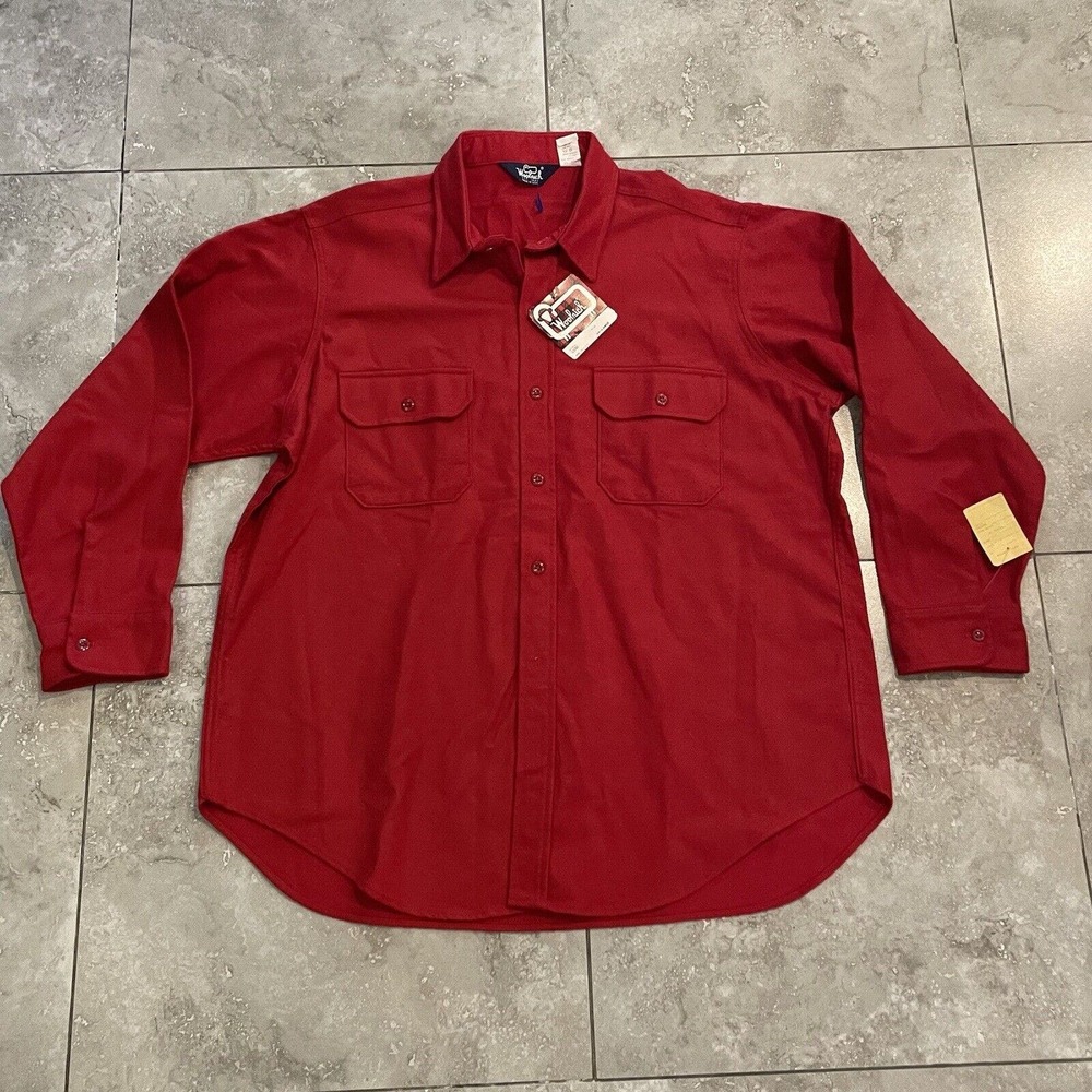 Woolrich Chamois Flannel Shirt VINTAGE 80s NWT NOS Red Men’s XXL USA Made Cotton